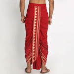 Men Red Striped & Gold-Toned Pure Cotton Hand Block Printed Dhoti