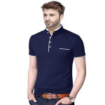 Mens Cotton Half Sleeve Regular fit Mandarin Collar T-Shirt