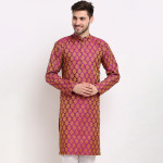 Men Pink Woven Design Kurtas