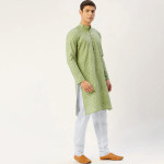 Men Green Embroidered Mirror Work Pure Cotton Kurtas