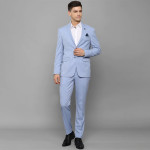 Men Blue Self Design Single Breasted Slim Fit Two Piece Formal Suit