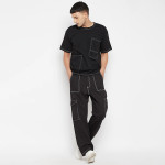 Men Black Relaxed Loose Fit Cargos Trousers