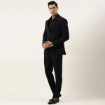 Men Navy Blue Textured Single-Breasted Two-Piece Formal Suit