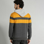 The Lifestyle Co Men Charcoal Grey & Mustard Yellow Colourblocked Hooded Sweatshirt