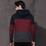 Men Maroon & Navy Blue Colourblocked Hooded Sweatshirt