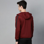 Men Maroon Solid Hooded Sweatshirt