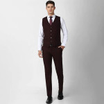 Men Maroon & Black Slim-Fit Single-Breasted Three-Piece Formal Suit