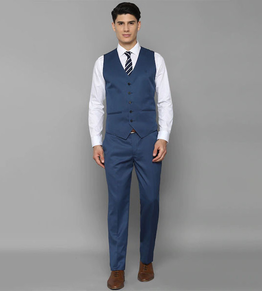 Men Blue Solid Slim-Fit Single Breasted 3-Piece Suits