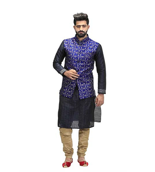 Veera Paridhaan Men's Printed Cotton Jute Nehru Jacket